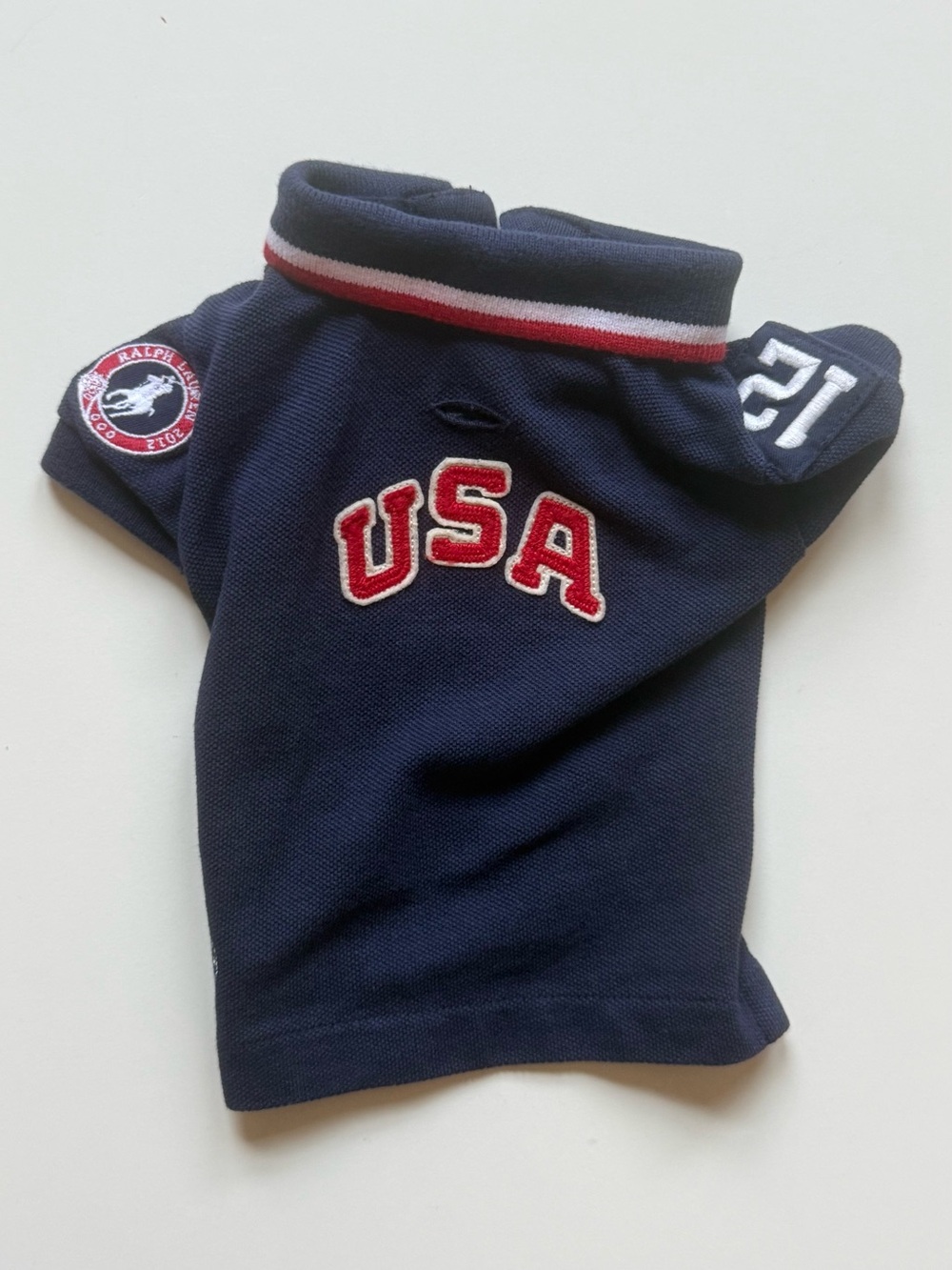 Ralph Lauren Navy Cotton Mesh USA Dog Polo Shirt - Size S